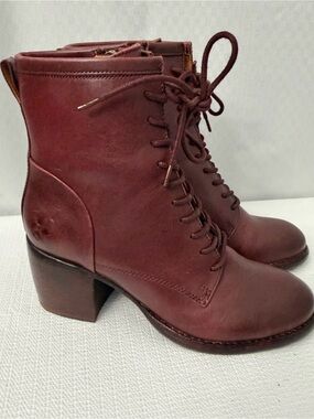 Patricia Nash Sicily Combat Boots In Burgundy Leather Women’s Size 7.5 M
